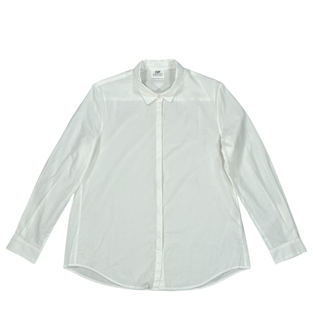 Zady WMS .04 Slim Fit Voile White Button Up L/S Organic Cotton Shirt Sz Large #1
